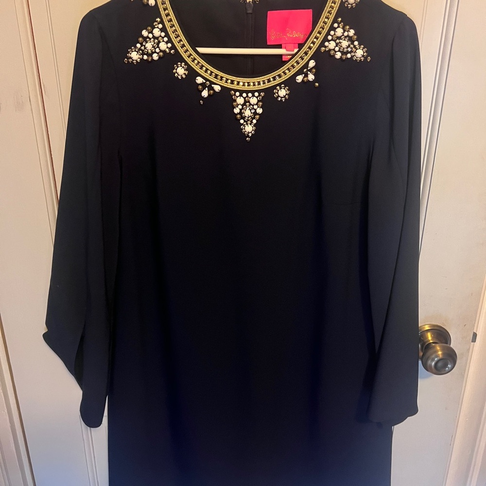 Lilly Pulitzer Black Dress with Embellished Neckline